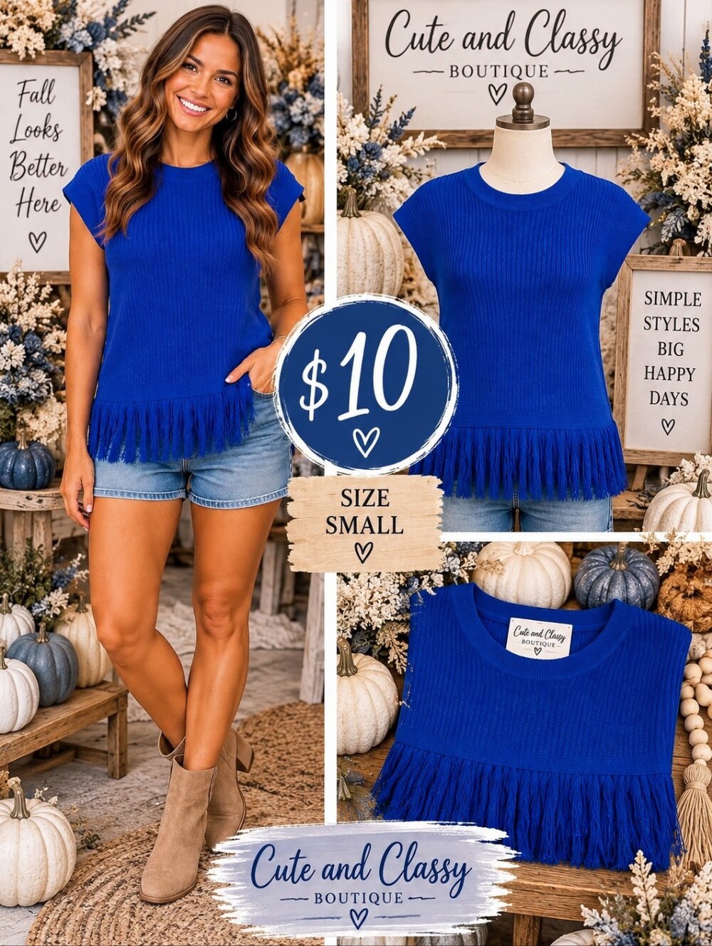 NEW WITH TAGS Royal Blue Fringe Cap-Sleeve Top - Small